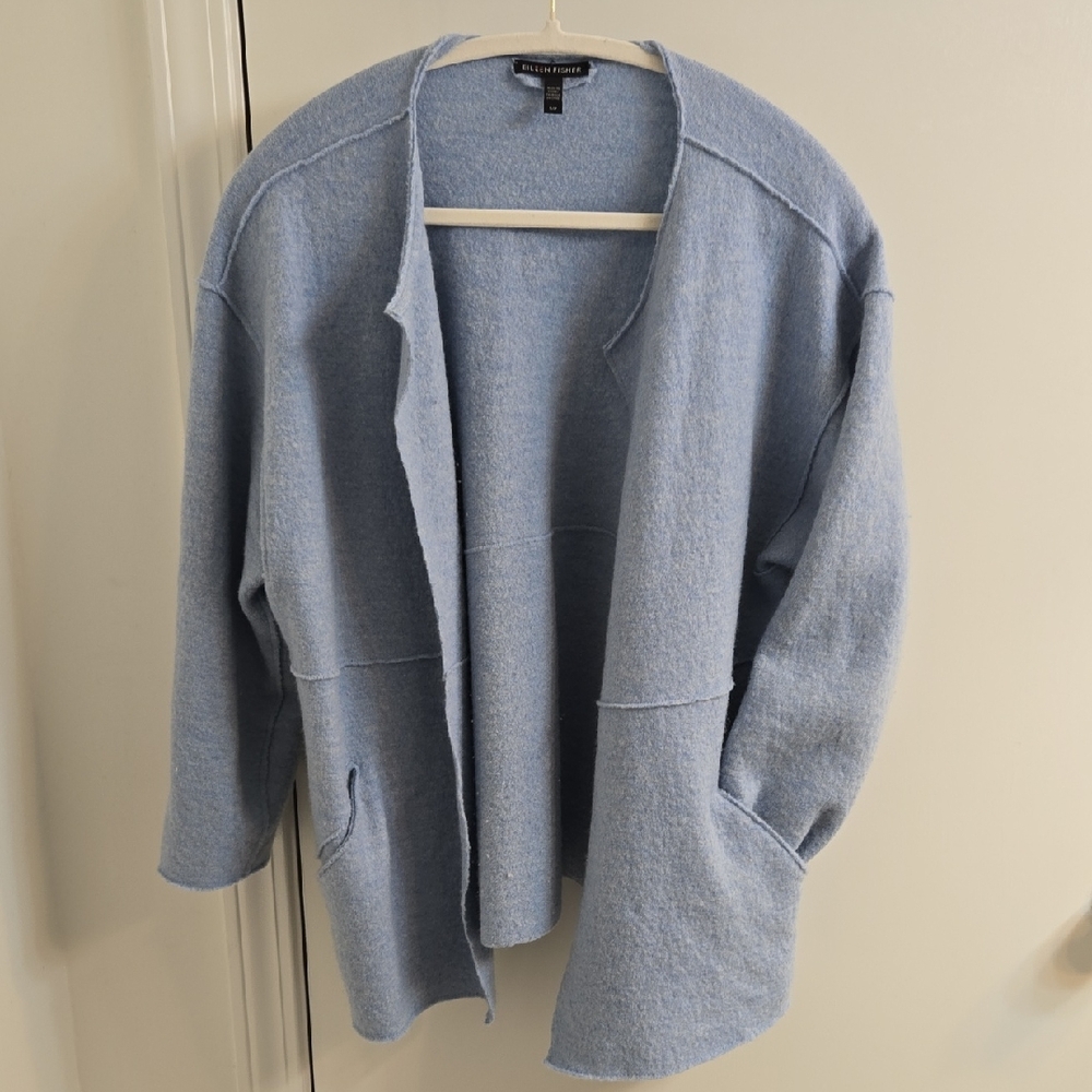 Eileen Fisher Light Blue Women's Cardigan Jacket, 100% Wool, Size S/P